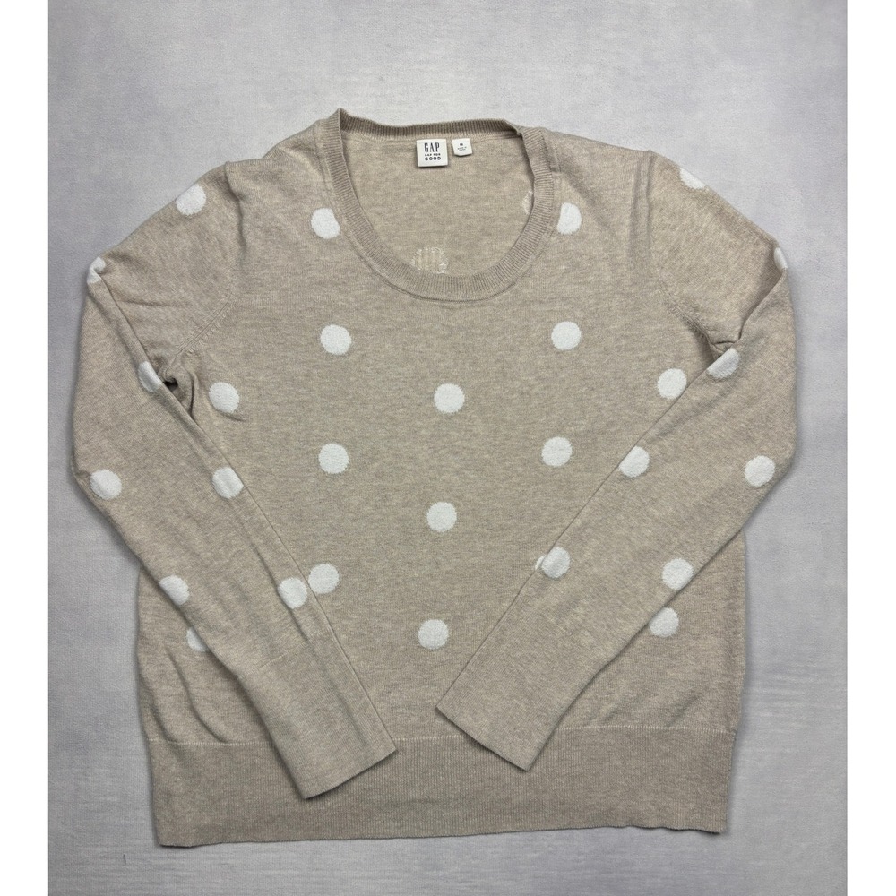 Gap For Good Womens Polka‎ Dot Sweater Oatmeal Beige Cotton Scoop Neck Medium